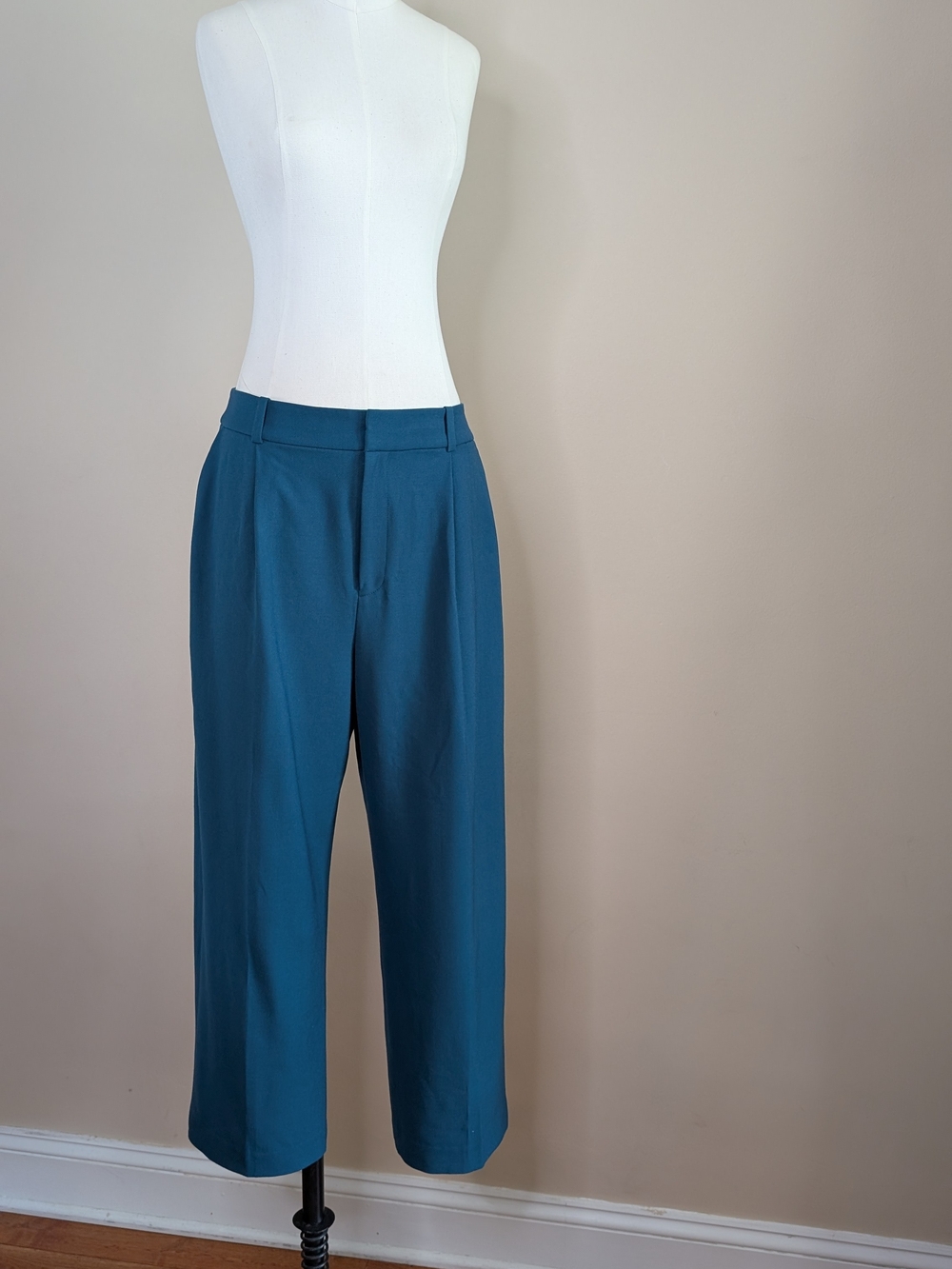 Club Monaco Minimal Teal Blue Pleated Straight Leg Trousers Dress Pants Size 10